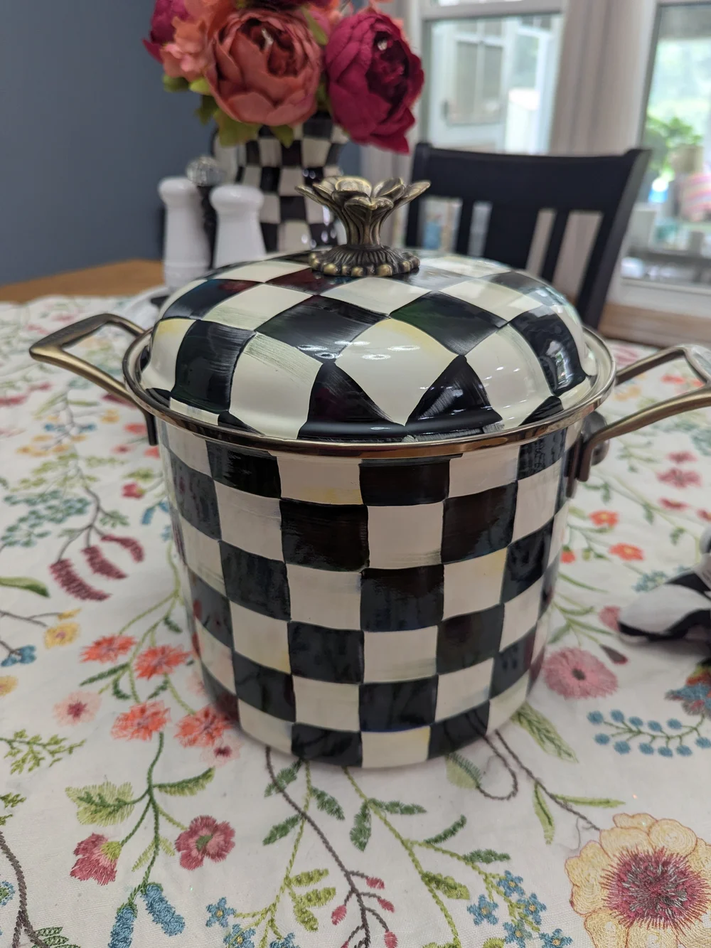 Mackenzie-Childs Courtly Check 7qt Stock Pot Enamel Ware